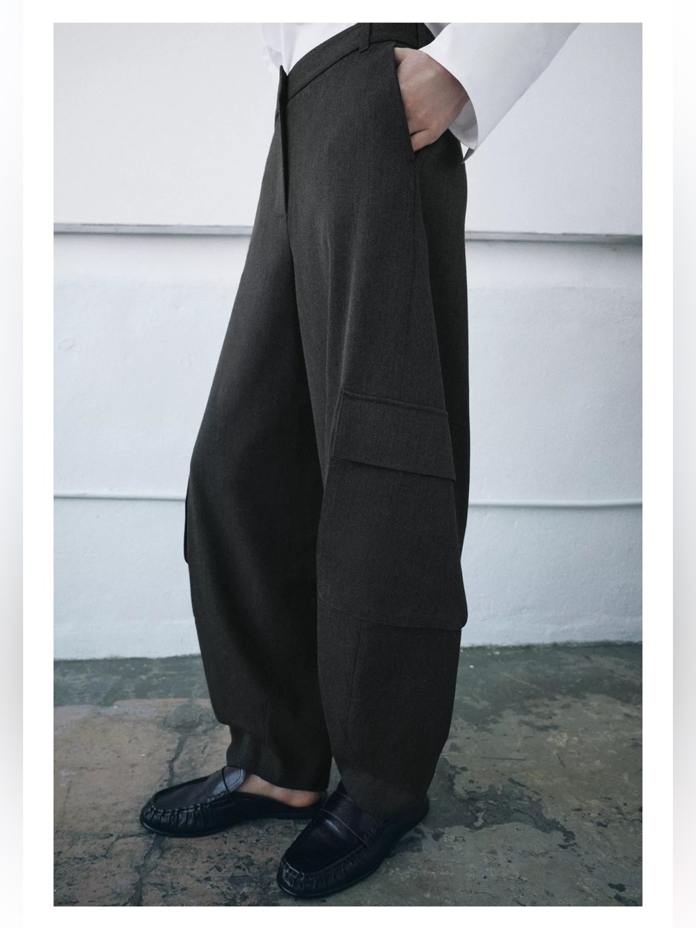 Zara Dark Gray Wide-Leg Balloon Cargo Pants